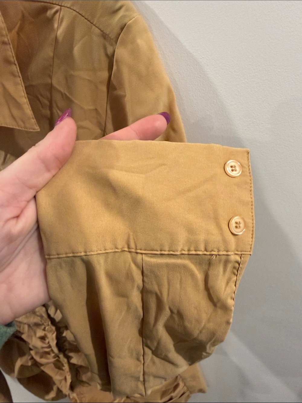 Mustard Ruched Button-Down Shirt - Picture 6 of 8